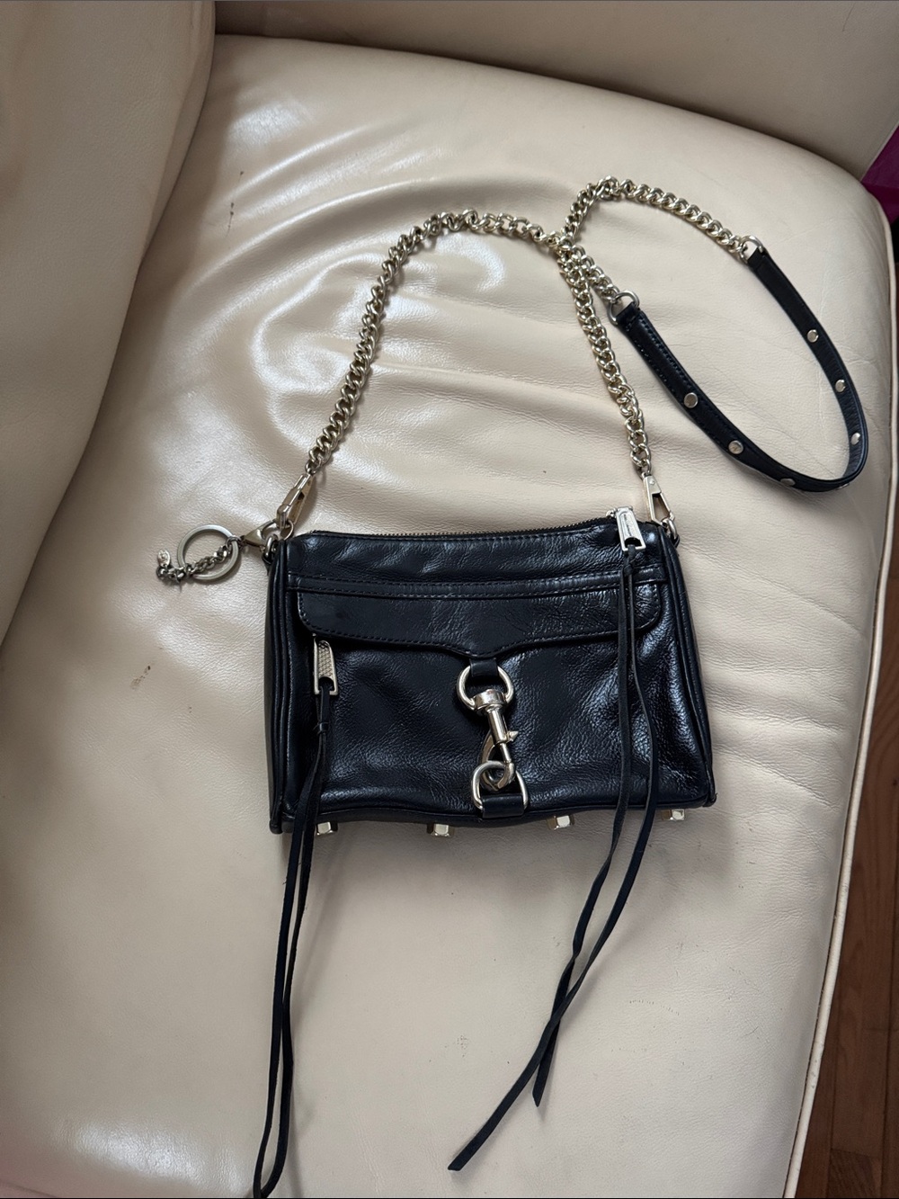 Rebecca Minkoff Black Leather Crossbody with Gold Chain Strap